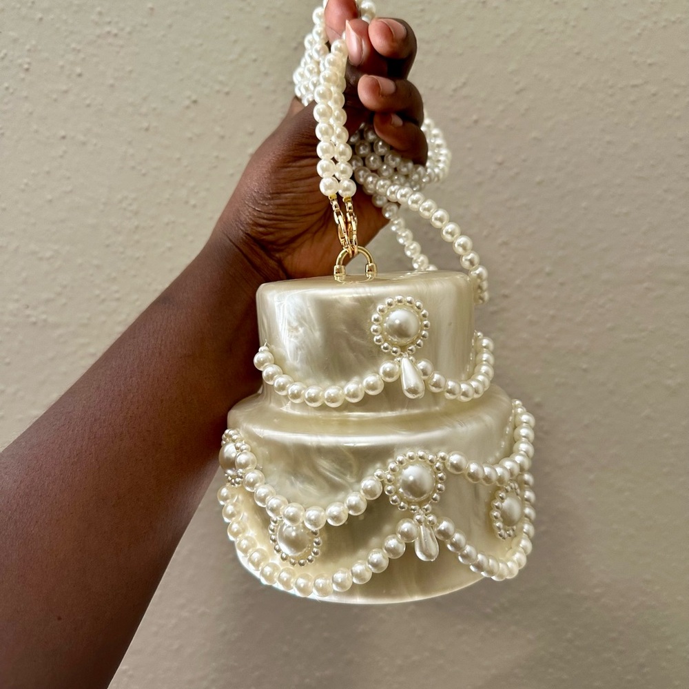 SHEIN Pearl-Embellished White Clutch